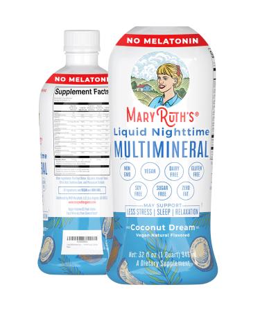 Nighttime Liquid Multimineral Supplement | Sugar Free | Natural Sleep Support for Adults & Kids | NO Melatonin | Magnesium, Calcium & MSM | Available in 4 Flavors | Vegan | Gluten Free | 32 Servings Coconut