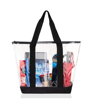 Clear Tote Bags for Work, Beach, Stadium, Security Approved With Zipper Closure Black Beach & Work