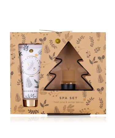 Gift set candlestick accentra ideal for women - bathing set winter spa in gift box incl. 200ml shower gel candle stand in tree form fragrance: Fresh Pine & Winter Berries
