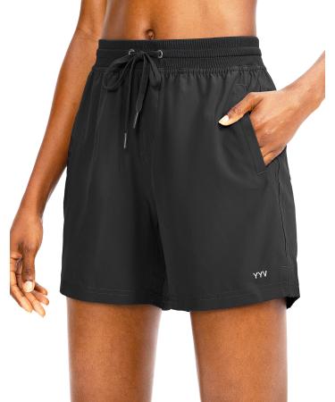 YYV Women's 5" Hiking Golf Shorts Quick Dry Athletic Shorts for Summer Outdoor Casual with Pockets Black Small