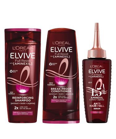 L'Oreal Paris Elvive Full Resist Anti Hair-Fall Shampoo Conditioner and Serum Set For Hair Prone to Falling Due to Breakage Aminexil Routine Set