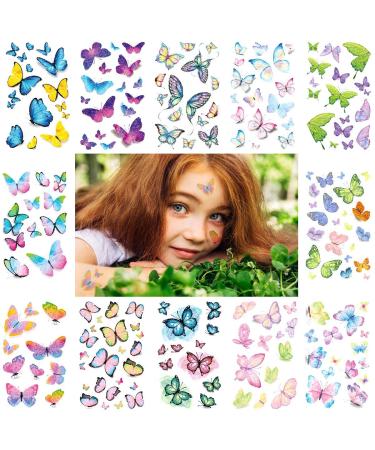 VIWIEU Glitter Butterfly Temporary Tattoos for Kids Girls 12 Sheets  Colorful 3D Shimmer Butterfly Realistic Waterproof Tattoos Fake Body Decoration Metallic Birthday Party Favor Christmas Bag Fillers
