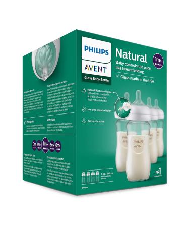 Philips AVENT Glass Natural Baby Bottle 8oz 4pk - Clear with Natural Response Nipple - SCY913/04 - Buy Online on GoSupps.com