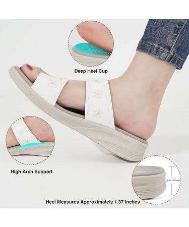 Ecetana Women's Arch Support Slide Sandals - Orthopedic Comfort Summer Sandals | White, Size 9 - Buy Online on GoSupps.com
