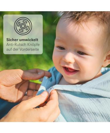 Mababu Hooded Baby Towel - 4 Layer GOTS Organic Cotton Anti-Slip Buttons 75x75 cm Soft & Fluffy - Sea Green - Buy Online on GoSupps.com