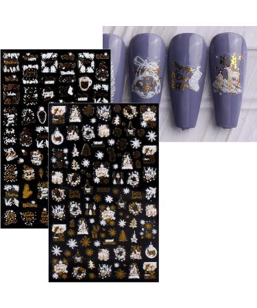 JMEOWIO Christmas Glitter Nail Art Stickers - 8 Sheets Snowflake Xmas Decals in Gold & White - Buy Online on GoSupps.com