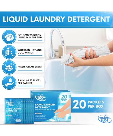 TravelSuds Laundry Detergent Sink Packets - 20 Pack | Ideal for Hand Washing | Free Sink Stopper Included | Perfect for Travel - Buy Online on GoSupps.com
