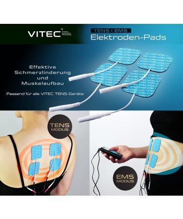 VITEC 4 Adhesive Electrodes Patches for TENS & EMS Devices - 5x5 cm Electrodes for Pain Relief & Muscle Training - Buy Online on GoSupps.com