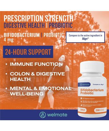 WELMATE Bifidobacterium - Probiotic Supplement - Supports Gut Health - Immune Support - Digestive Enzymes - Gluten Free - Vegan - Men & Womens Probiotic - Value Size - 200 Count - Buy Online on GoSupps.com