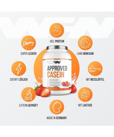 Wfn Approved Strawberry Casein Protein Powder - 1kg Soluble Creamy Shake 33 Portions Lab Tested Made in Germany - Buy Now! - Buy Online on GoSupps.com