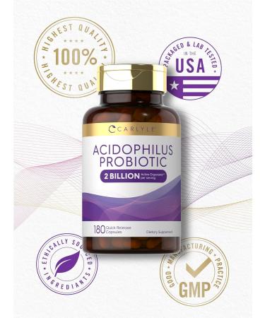 Carlyle Acidophilus Probiotic for Women & Men's Digestive Health | 2 Billion CFU | 180 Quick Release Capsules | Non-GMO & Gluten Free - Buy Online on GoSupps.com
