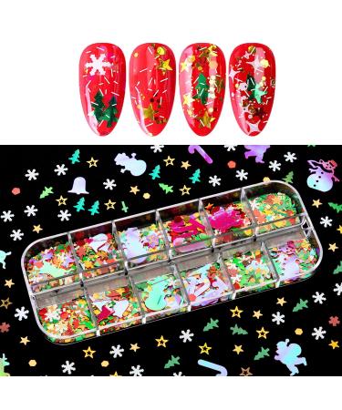 Noverlife 36 Grids Christmas Nail Art Sequins - 3D Holographic Laser Snowflake Star Glitters for Holiday Manicure - Buy Online on GoSupps.com