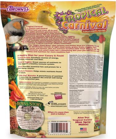 F.M. Brown's Tropical Carnival Gourmet Canary and Finch Food 1.5-lb Bag - Vitamin-Nutrient Fortified Daily Diet with Fruits Veggies Grains Seeds Herbs and Flowers - Buy Online on GoSupps.com