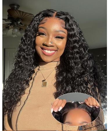 WEAR AND GO GLUESS HUMAN WIG WIG GLUEST WATE WAVE GLUESS WIGS HUMAN HAIR YDDM 5x5 HD Lace 20 Inch Pre Plucked Pre Cut 180% Density Gluess Lace Wig Human Ready to WAR WAR WAR WAG 20 inch 5x5 Natural Black Water Wave Wig