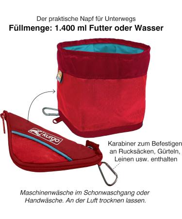 Kurgo Collapsible Dog Bowl - 1.4L Red with Snap Hook & Closure | Perfect for Travel & Outdoor Adventures - Buy Online on GoSupps.com