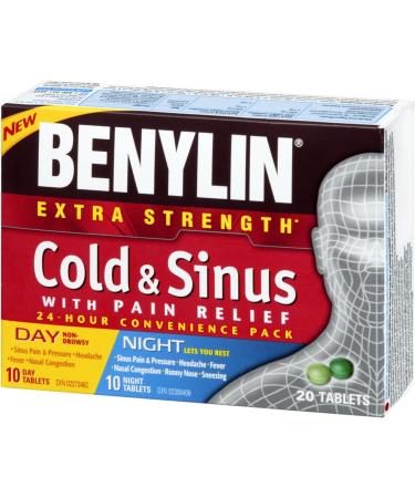 BENYLIN Extra Strength Cold and Sinus Caplets Relieves Cold and Sinus symptoms Daytime and Nighttime Convenience Pack 20ct - Buy Online on GoSupps.com