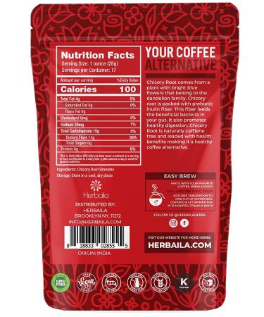 Roasted Chicory Root Granules 1lb - Caffeine Free Coffee Substitute, Keto-Friendly, Kosher - Rich in Inulin Prebiotic Dietary Fiber, Natural Tea Alternative - Buy Online on GoSupps.com