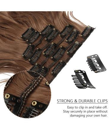 Feshfen 7-Piece Clip-In Wavy Hair Extensions 50cm - Extreme Auburn Brown | High-Quality Synthetic Hair Parts for Women - Buy Online on GoSupps.com