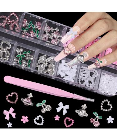 Buy Silver Nail Charms & Gems - Cute Bowknot Blossom Flowers & Alloy Rhinestones for Nail Art - DIY Craft Accessories - Buy Online on GoSupps.com