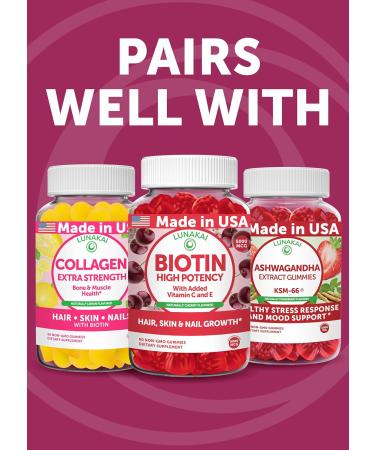 Lunakai USA Made Super Hair Gummies with Biotin Zinc Horsetail Extract & Saw Palmetto - Hair Growth Vitamins for Women & Men Supports Thicker Longer Stronger Tresses Skin & Nails 60ct Super Hair - Mixed Berry 60 Cou  - Buy Online on GoSupps.com