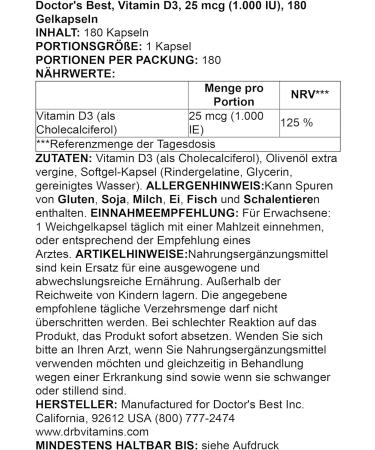 Doctor's Best Vitamin D3 1000 IU Softgel Capsules - 180 Count - Buy Online on GoSupps.com