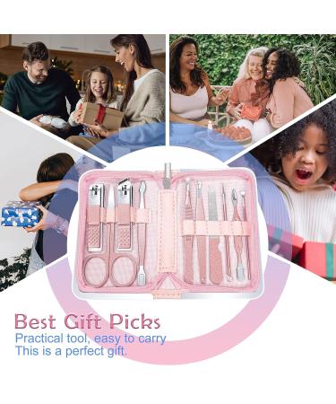 Women's Manicure Set 10 in 1 Nail Clipper Kit with Luxury Leather Bag - Pink | Travel-Friendly & Great Gift Choice - Buy Online on GoSupps.com