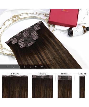 Moresoo 16 Inch Clip in Balayage Hair Extensions Darkest Brown To Medium Brown - Real Human Hair Double Weft 120G/7Pcs #2/6/2 - Buy Online on GoSupps.com