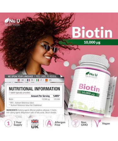 Biotin Hair Growth Supplement - 365 Vegan Tablets | 10,000mcg - Full Year Supply - Buy Online on GoSupps.com