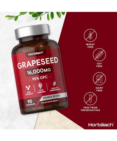 Grape Seed Extract Capsules | 16 000mg | 95% OPCs | High Strength Supplement | 90 Count | by Horbaach - Buy Online on GoSupps.com