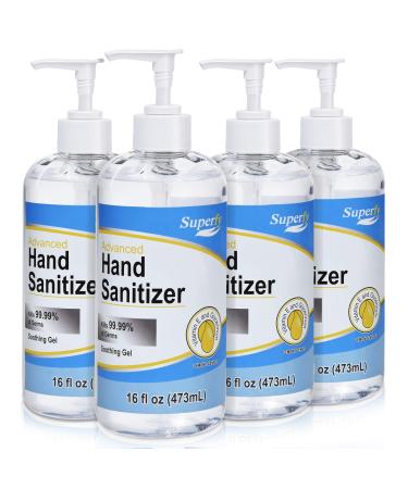 Superfy Hand Sanitizer, Moisturizing Gel Hand Wash with Pump,No-residue,Quick-drying 16 fl.oz (Pack of 4)