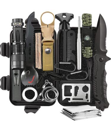 Graxury 14 in 1 Survival KIT multi-purpose-survival kit first aid set for outdoor sports camping mountaineering flint/thermaldecke/pipe knife 13in11