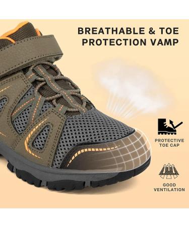 YESKIS Kids Trail Running Shoes | Slip Resistant Hiking Boots for Boys and Girls | Comfortable Sneakers for Little Big Kids | Brown Kids Hiking Shoes - Size 2 - Buy Online on GoSupps.com