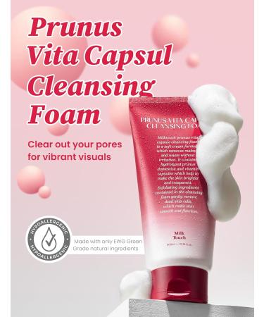 MILKTOUCH Prunus Vita Capsule Foaming Cleanser - Gentle Hydrating Face Wash for All Skin Types | 10.14 fl oz - Ideal for Oily Skin - Buy Online on GoSupps.com
