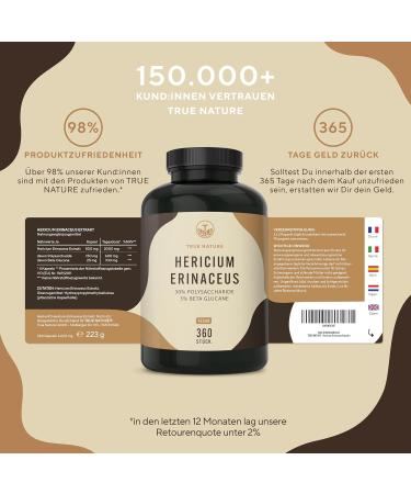 Lions Mane Mushroom 360 Capsules - 30:1 Extract 60 000mg Vegan Lab Tested - True Hericium Erinaceus - Made in Germany - Buy Online on GoSupps.com