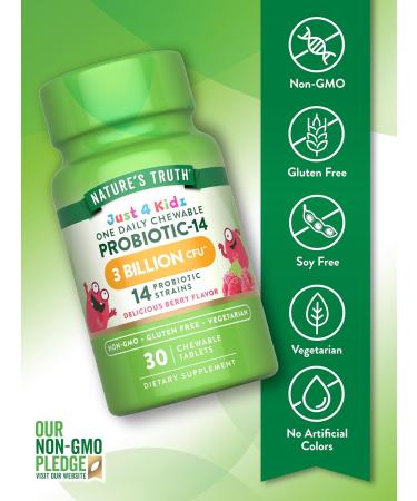 Nature's Truth Probiotics for Kids | 30 Chewable Tablets | 3 Billion CFUs | Berry Flavor | Vegetarian Non-GMO & Gluten Free Supplement - Buy Online on GoSupps.com