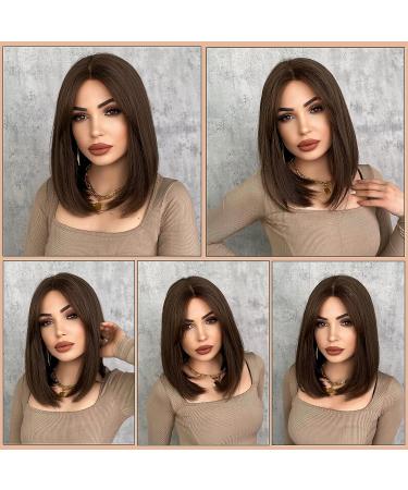7JHH Short Straight Bob Lace Front Synthetic Wig - Shoulder Length Middle Part Highlighted Bob for Women - Daily Party & Cosplay Wear (15 Brown) - Buy Online on GoSupps.com