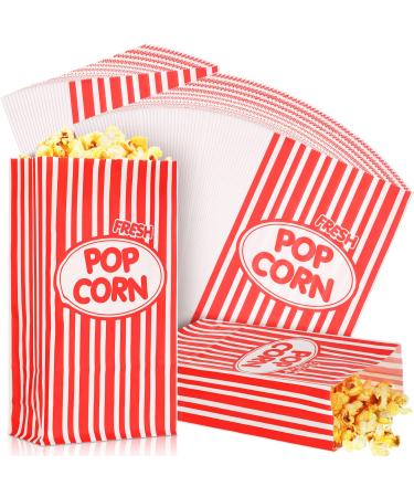 Paper Popcorn Bags 2 oz Disposable Individual Servings Popcorn Container Flat Bottom Vintage Popcorn Bags for Popcorn Machine Movie Night Party Theaters Carnivals Red and White Striped (300 Pieces)