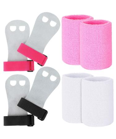 2 Gymnastics Grips Wristbands Sets for Girls Kids Youth, Bar Grips Palm Protection and Wrist Support Sports Accessories for Kettlebells, Weightlifting Tennis, Workout and Exercise Pink, Black, White