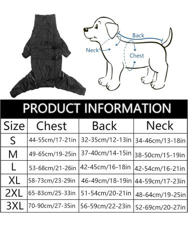 Minezi High Collar Waterproof Raincoat Set for Dogs - Reflex Strips & Zippers - XXL XXX Large (56-59cm) - Black - Buy Online on GoSupps.com