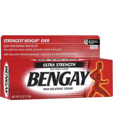 Bengay Ultra Strength Pain Relief Cream 4 oz - Muscle & Joint Analgesic with Camphor, Menthol, Methyl Salicylate - Non-Greasy Formula for Arthritis and Back Pain - Buy Online on GoSupps.com