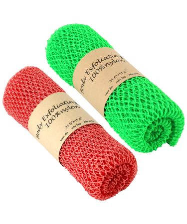 AbuQ 2 Pieces African net Sponge for exfoliating ,African exfoliating net, African wash net, African Ghana Sapos scrubbing washcloth rag for Smoother Skin and Daily use (Pink Green)
