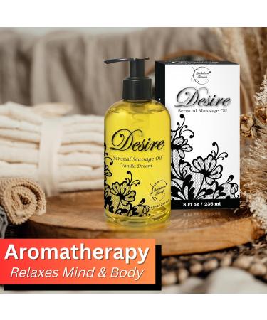 Desire Sensual Massage Oil - All Natural Couples Massage Oil with Sweet Almond Grapeseed & Jojoba - 8oz Vanilla - Buy Online on GoSupps.com