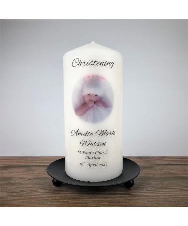 Personalised Christening Photo Candle - 7cm x 15cm White | Boy/Girl Baptism Keepsake - Buy Online on GoSupps.com