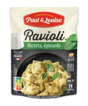 Paul & Louise Ravioli Ricotta, Spinach 300g - Microwaveable Bag - Ready in 1 Minute 30 - Egg Dough - Meatless Recipe - No Col
