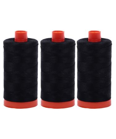 3-PACK - Aurifil 50WT - Black, Solid - Mako Cotton Thread - 1422Yds EACH