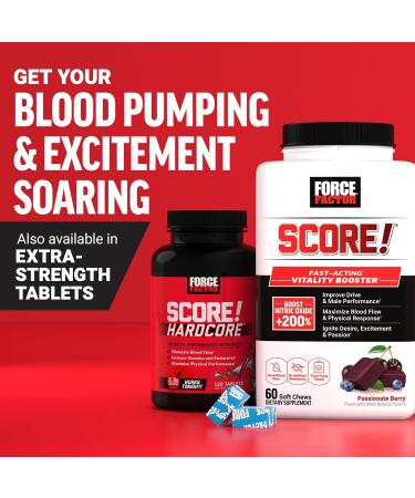 Force Factor Score! Nitric Oxide Supplement for Men with 1,500mg L-Citrulline, Fast Acting Male Vitality Booster for Drive, Desire, and Excitement, Passionate Berry Flavor, 60 Soft Chews - Buy Online on GoSupps.com