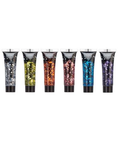 Gel with classic coarse glitter by Moon Glitter - 12ml - Glitter face paint - Set of 6 colours