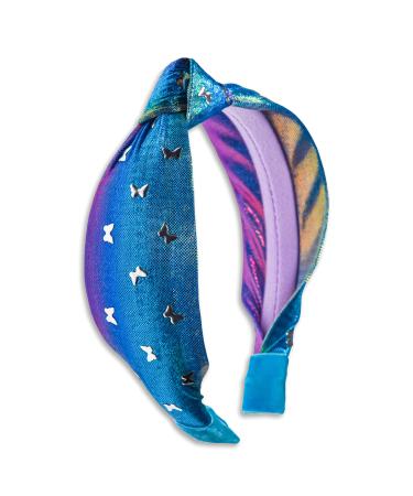 FROG SAC Butterfly Headband for Girls  Studded Knotted Headbands for Kids  Cute Stud Hard Head Band  Purple Blue Color Shifting Little Girl Hair Accessories  Mermaid Top Knot Hairband Head Piece