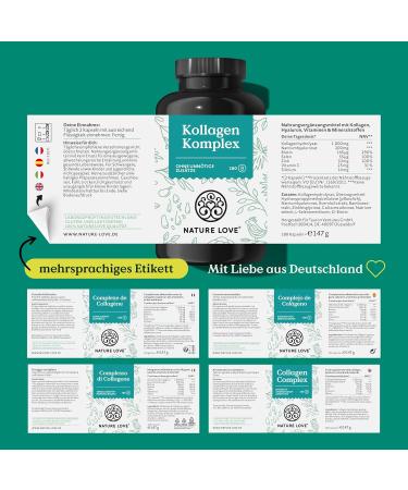 Buy Nature Love Collagen Complex - 180 Capsules with Hyaluron Biotin Selenium Zinc & Vitamin C | High-Dose Collagen Supplement Made in Germany for Glowing Skin - Buy Online on GoSupps.com