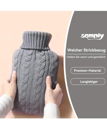 Buy Samply 2L Hot Water Bottle with Soft Knitted Cover - Premium Grey Hot Water Bag for Warmth & Comfort - International Shipping Available - Buy Online on GoSupps.com